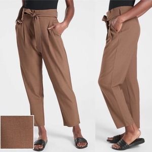 Athleta Size 4P Skyline Plaid Pant II Brown Tie Belt Paperbag Stretch Travel